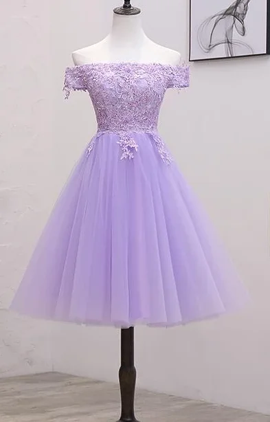 Incredible Savings Inside!Light Purple Lace And Tulle Off The Shoulder Homecoming Dress, Short Party Dress cg2250
