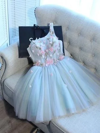 Snag the Best Prices Now!Light Sky Blue Homecoming Dress One Shoulder Short/Mini Drsess Juniors Homecoming Dresses cg1991