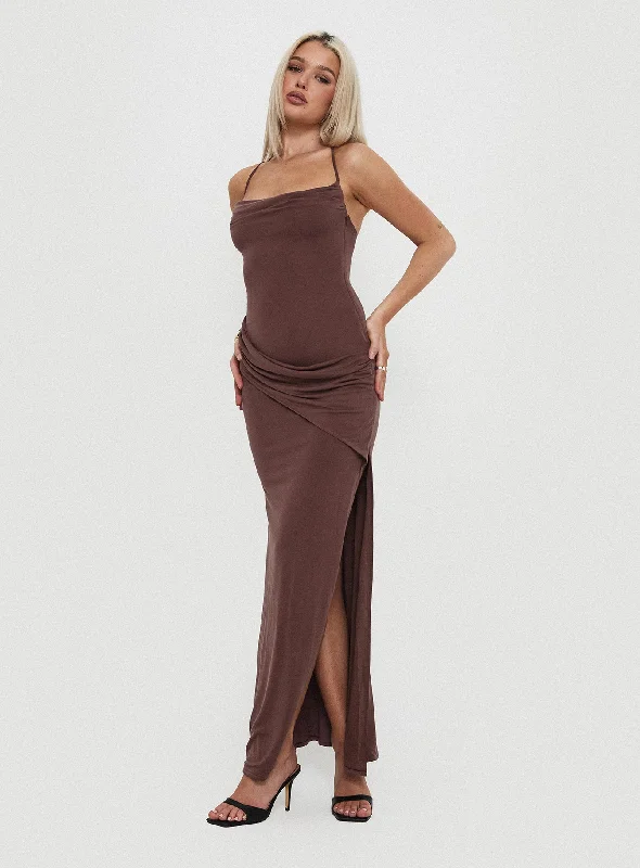 Buy More, Save More!Marchesi Cupro Maxi Dress Chocolate