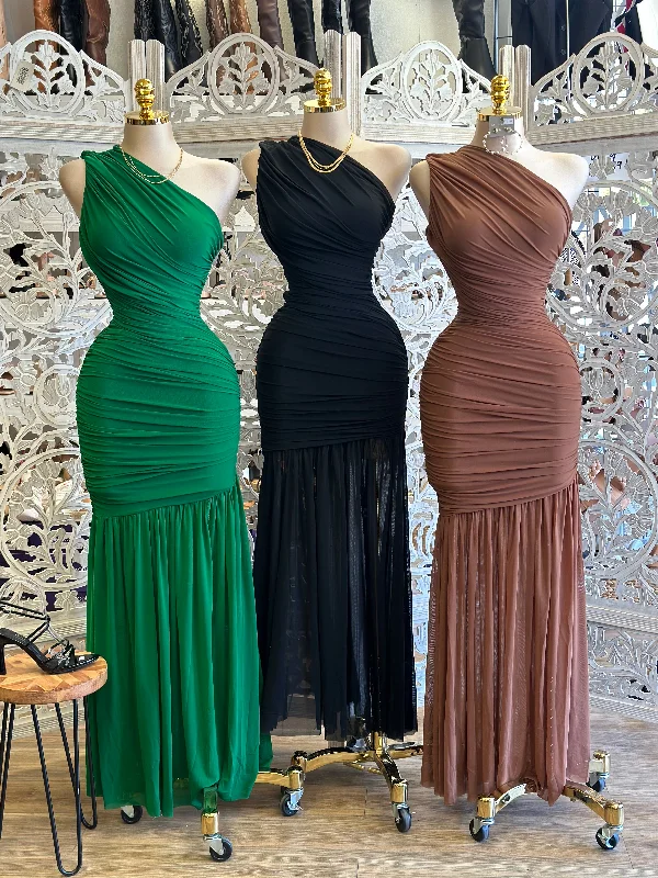 Time to Save Big!Mesh Wrapped One Sleeve Gown- Stretchy,Estira