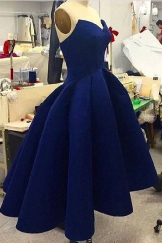 Get More, Spend Less – Shop Now!Navy blue satins sweetheart high-low cheap short homecoming dresses，simple dress for teenagers cg1762