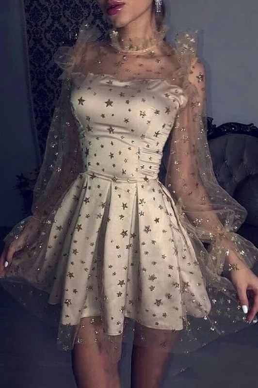 Your Favorite Items on Sale Now!Party Dresses Tulle Long Sleeves Star Homecoming Dress cg1736