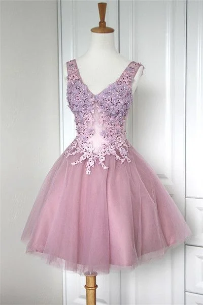 Limited Time Offer!Pink Homecoming Dress, V Neck Homecoming Dress, Lace Homecoming Gowns cg1986