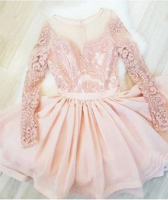 One Click Away from Big Savings!Pink Round Neck Lace Short Dress, Pink Homecoming Dress cg1764