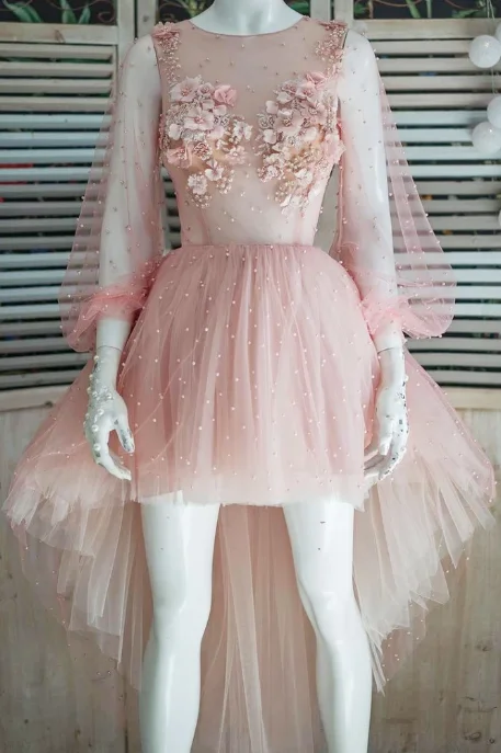 Biggest Sale of the Season!PINK TULLE LACE HIGH LOW DRESS, HOMECOMING DRESS cg2392