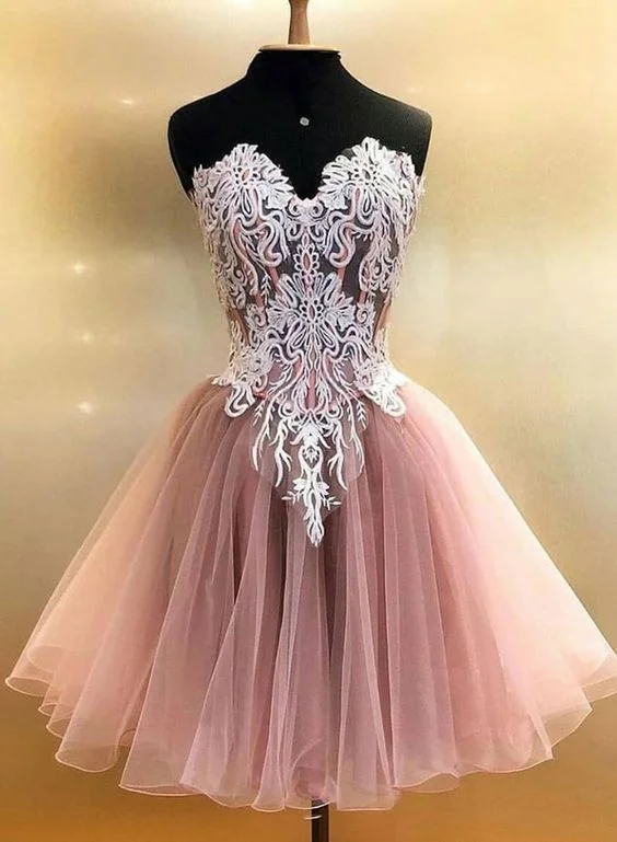Unbeatable Prices!Pink tulle lace short dress, homecoming dress cg1742