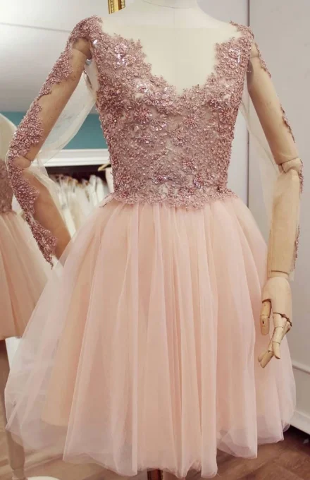 Flash Sale – Act Fast!PINK TULLE LACE SHORT HOMECOMING DRESS, PINK BRIDESMAID DRESS cg2389