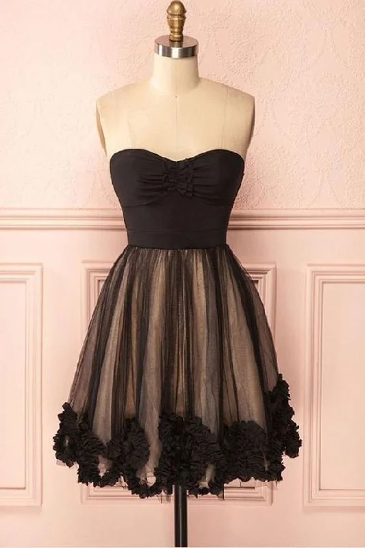 Biggest Sale of the Season!Comely Black Dresses Sweetheart Knee-Length Black Tulle Homecoming Dress With Appliques  cg1977
