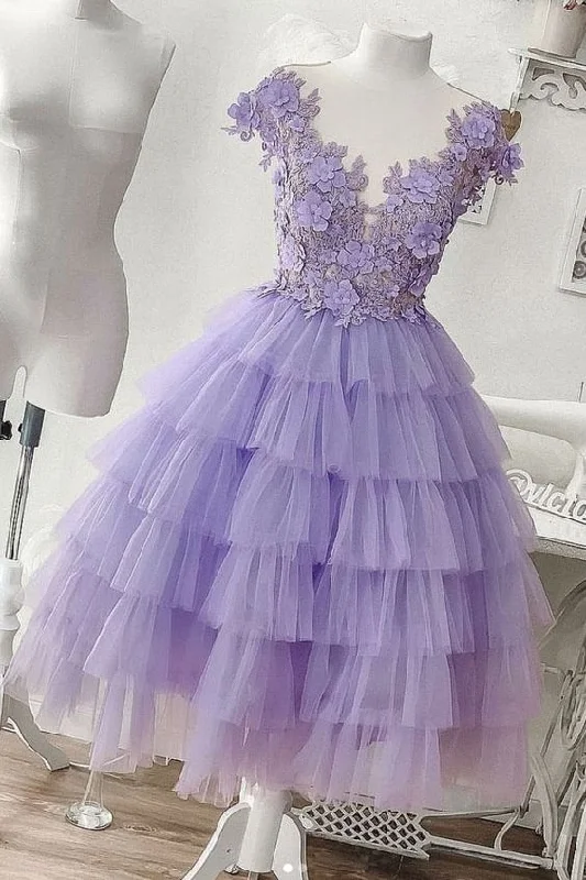 Special Offer – Act Fast!Purple tulle short homecoming dress, purple evening dress cg1799