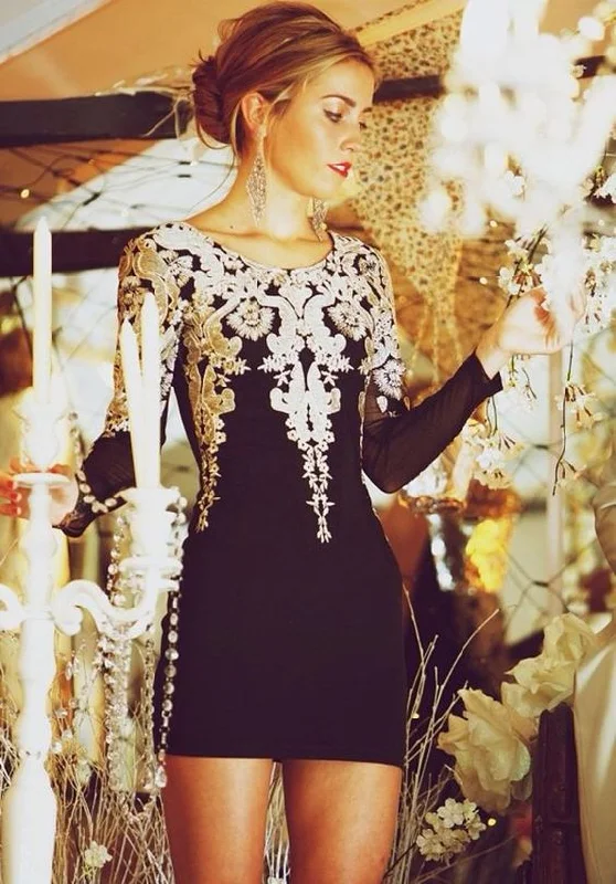 Don’t Wait – Shop Today!Short Mini Embroidered Vintage Cocktail Dress Lace Appliqued Black Party Homecoming Dresses cg2278