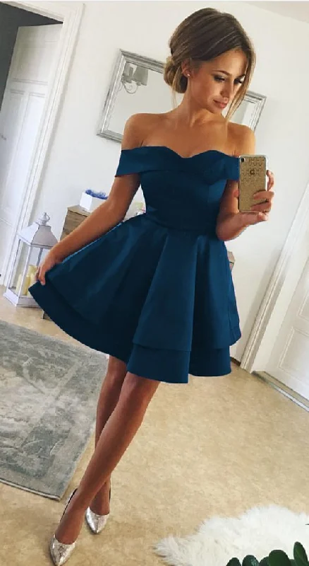 The Best Offers Are Here!Short Satin V-neck Off Shoulder Homecoming Dresses cg1721