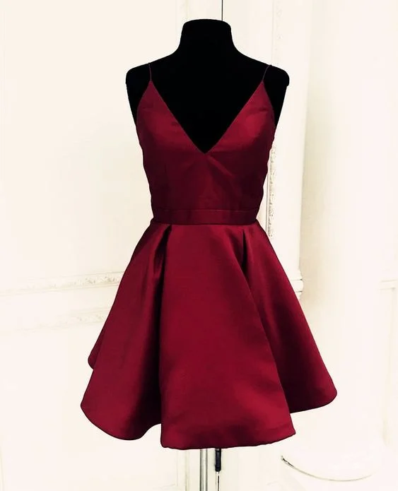 Shop Before It’s Gone!Short Satin V-neck Spaghetti Straps Homecoming Dresses 2019 cg2016