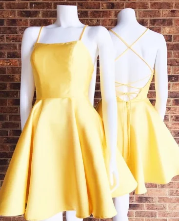 Flash Sale – Act Fast!short yellow homecoming dress open back cg1738