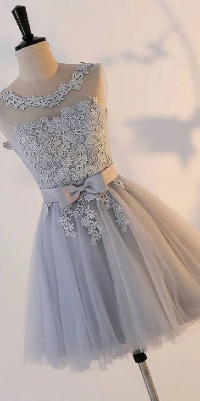 Seasonal Sale – Shop Now!Silver Knot Tulle Homecoming Dresses Short Dresses with Applique cg2107