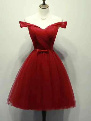 One Click Away from Big Savings!SIMPLE TULLE BURGUNDY SHORT homecoming DRESS, TULLE SHORT BRIDESMAID DRESS cg2400