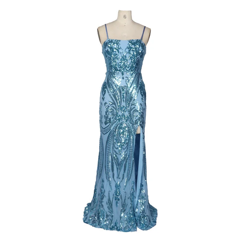 The Best Deals Won’t Wait!Spaghetti Strap Sequin Slit Maxi Dress