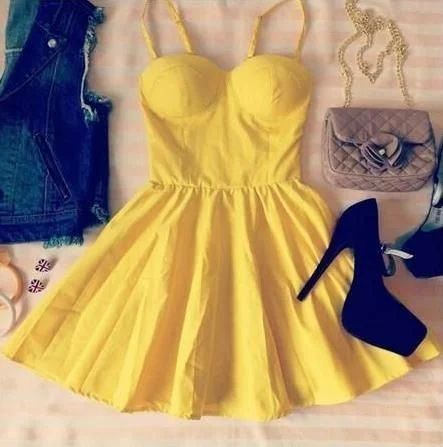 Buy One, Get One Free!Spaghetti Straps Cute Dress ,Yellow Homecoming Dress For Girls  cg2365