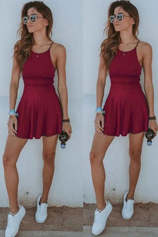 Get It Before It’s Gone!Spaghetti Straps High Waist Pleated Short homecoming Dress cg1718
