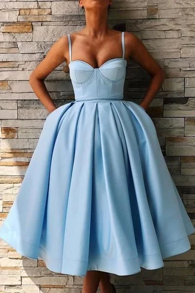 Save More When You Shop More!Spaghetti Straps Sweetheart Satin Tea Length Ball Gown Party homecoming  Dresses cg1919