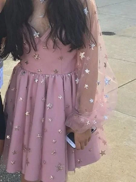 Snag the Best Prices Now!Sparkly Star Sweet Heart Long Sleeves Short Homecoming Dresses cg1768