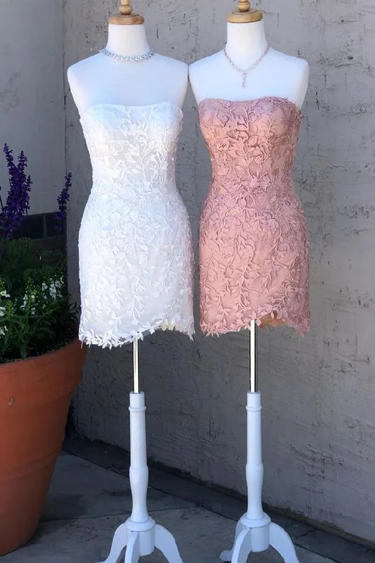 More Discounts, More Joy!Strapless Fitted Pink Lace Homecoming Dresses Cocktail Dresses. cg1797