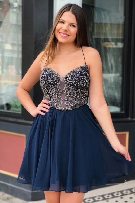 The Best Offers Are Here!Straps Short Homecoming Dresses, Navy Blue Homecoming Dresses 2019  cg1929