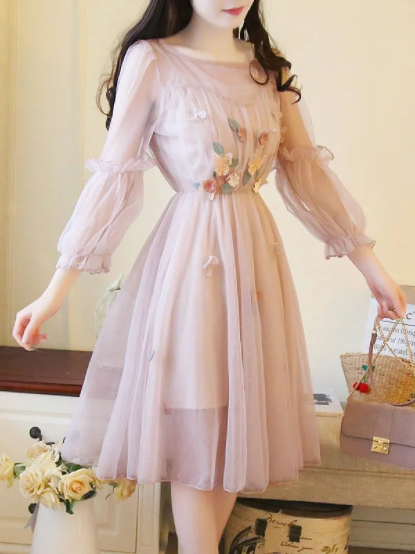 Find Your Perfect Deal Today!SWEET SOLID COLOR SEE-THROUGH RUFFLE EMBROIDERY DOUBLE DAY homecoming DRESSES cg2061