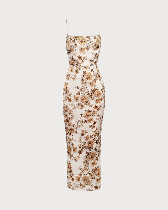 Limited Time Offer!The Apricot Floral Slit Maxi Dress