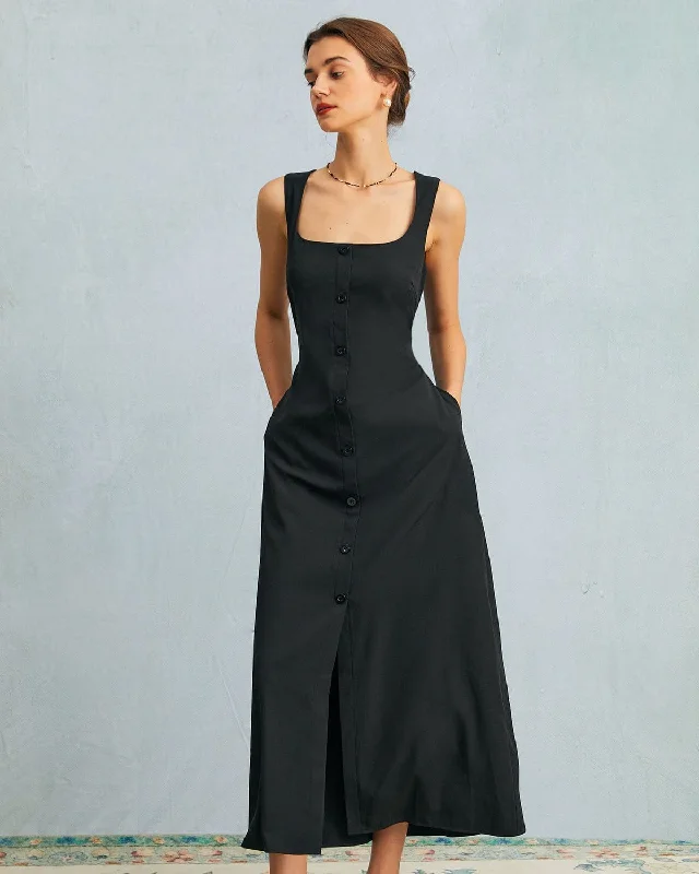 Score Huge Discounts Today!The Black U Neck Tie Back Sleeveless Maxi Dress