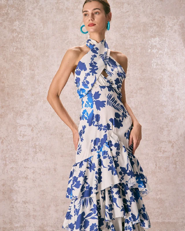 Snag the Best Prices Now!The Blue Halter Cut Out Ruffle Maxi Dress