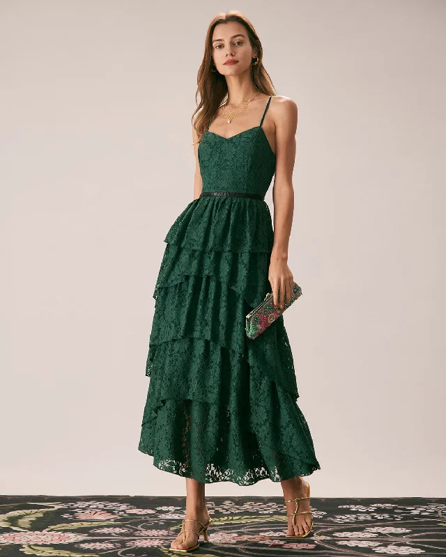 Limited Deals, Unlimited Savings!The Green Sweetheart Neck Lace Maxi Dress
