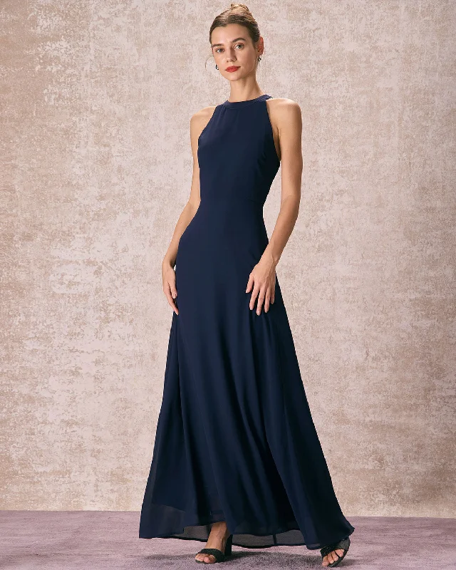 Special Discounts Inside!The Navy Halter Bowknot Back Maxi Dress