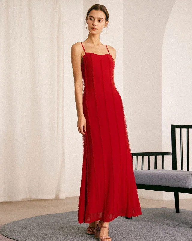 Limited Deals, Unlimited Savings!The Red Sweetheart Neck Ruffle Slip Maxi Dress
