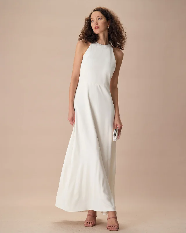 Time to Save Big!The White Bowknot Halter Maxi Dress