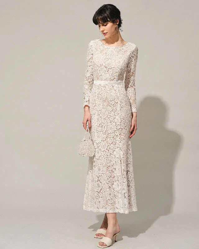 Grab Yours Before It’s Too Late!The White Lace Long Sleeve Backless Maxi Dress