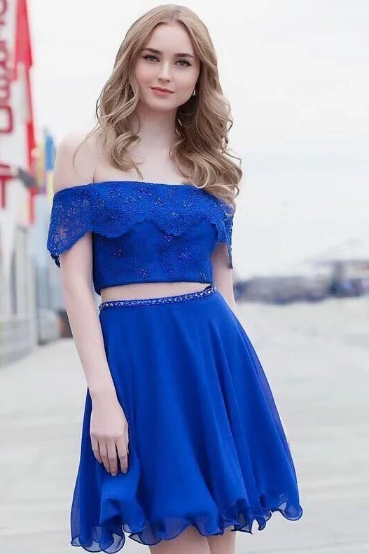 Only a Few Left – Order Now!Two Piece Royal Blue Lace Dress, Sexy Short Party Dress, Homecoming Dress for Party  cg2133