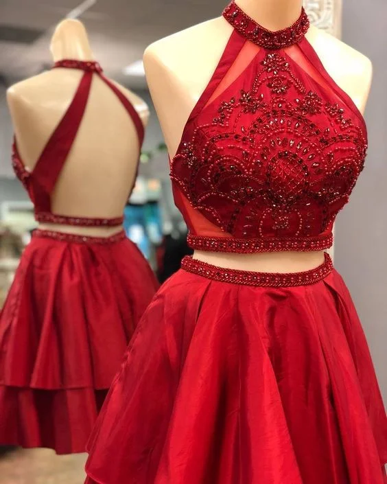Instant Savings Await!Two Piece Short Red Homecoming Dress with Backless cg2058