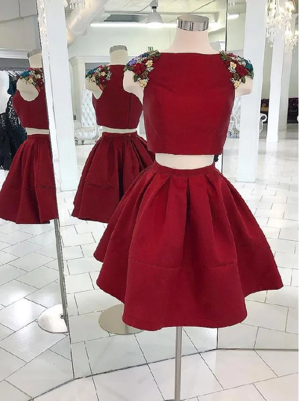 Savings You Can’t Ignore!Two Pieces A-line Short  Dresses With Beading Burgundy Homecoming Dress cg1879