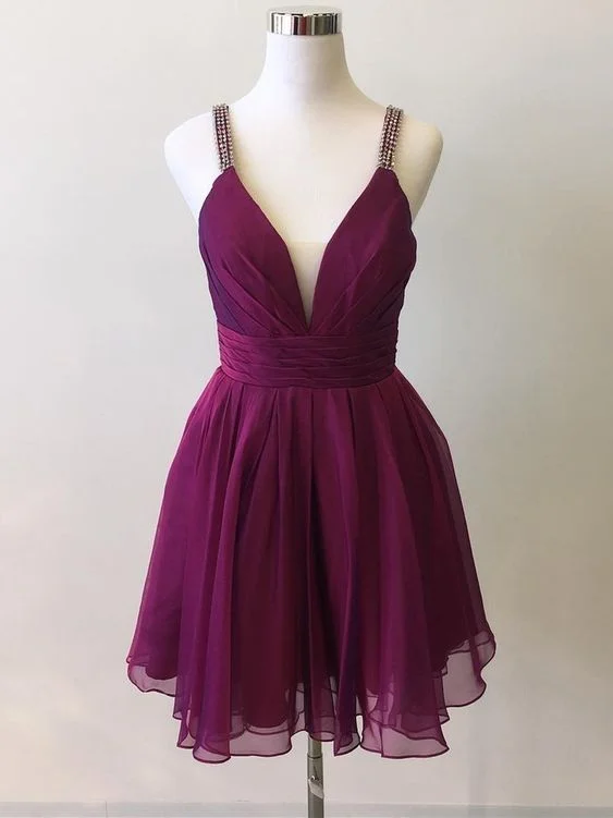 Save More with Every Purchase!V Neck A Line Chiffon Homecoming Dresses,Sleeveless Cocktail Dresses cg1769