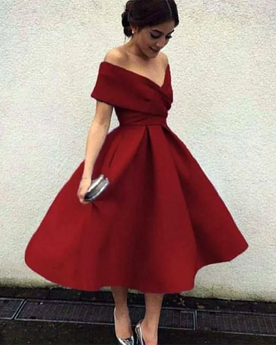 Sale Alert – Get Ready to Shop!V-neck Off The Shoulder Tea Length Ball Gowns homecoming Party Dresses cg2018