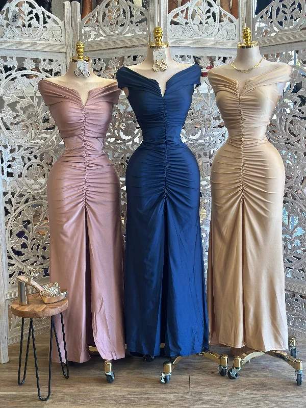 One Day Only – Huge Savings!V Neck Ruched Formal Dress- Stretchy,Estira