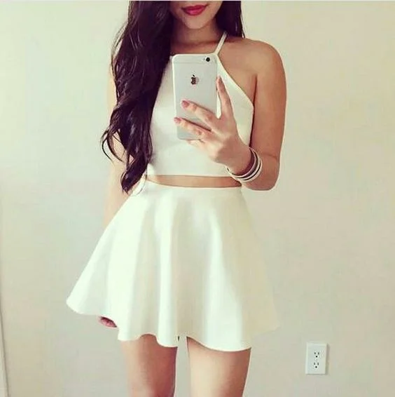 Lowest Prices Guaranteed!White Two Pieces Short Homecoming,Simple Homecoming Dresses cg2163