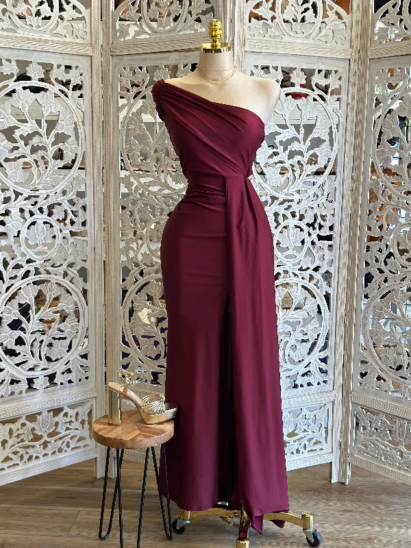 Hurry! While Supplies Last!Wine Draped Formal Dress- Stretchy,Estira