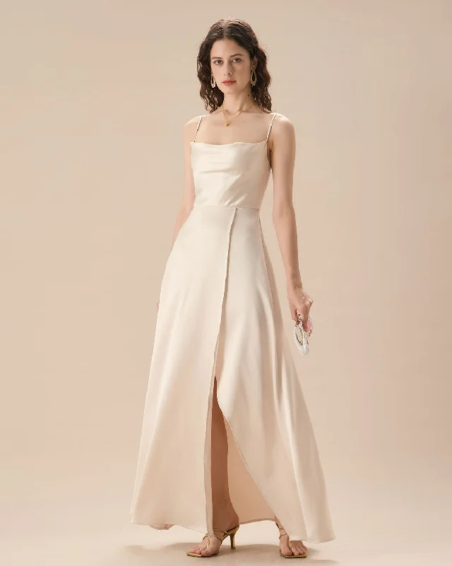 Unbeatable Prices!Apricot Satin Cowl Neck Slip Maxi Dress