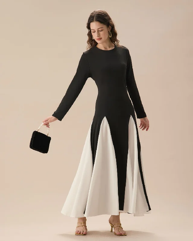 The Best Sale of the Year!Black Contrasting Long Sleeve Maxi Dress