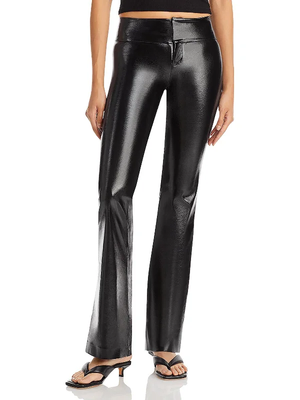 Save More Than Ever!Womens Faux Leather Flare Flared Pants