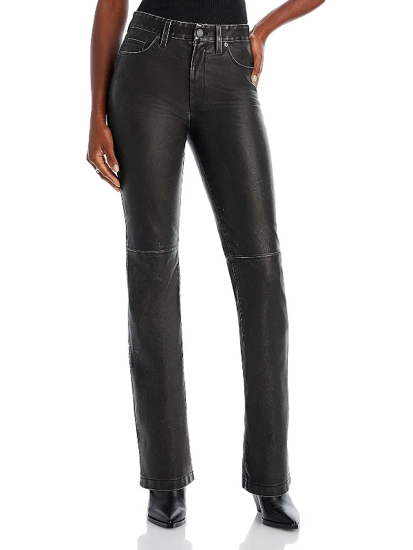 Exclusive Deals Just for You!Womens Faux Leather Straight Leg High-Waisted Pants