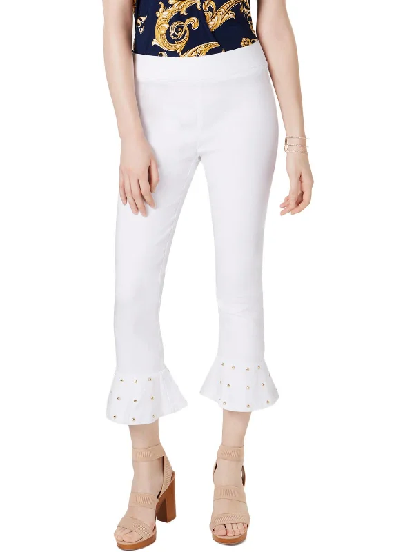 Unbeatable Prices!Womens Studded Ruffle Hem Capri Pants