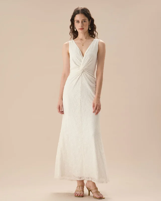 Your Chance to Save is Now!White Lace Twist Backless Maxi Dress