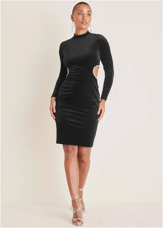 Save Like Never Before!Velvet Cut Out Dress - Black